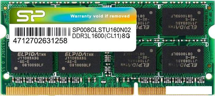 Оперативная память Silicon-Power 8GB DDR3 SO-DIMM PC3-12800 SP008GLSTU160N02, фото 2
