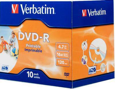 Оптический диск DVD-R VERBATIM 4.7Гб 16x, 10шт., jewel case, printable [43521] - фото 1 - id-p227246550