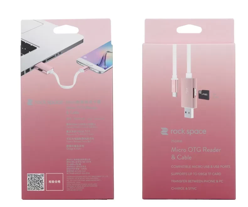 Кабель с карт-ридером Rock Space Micro USB OTG Розовое золото - фото 5 - id-p226740961