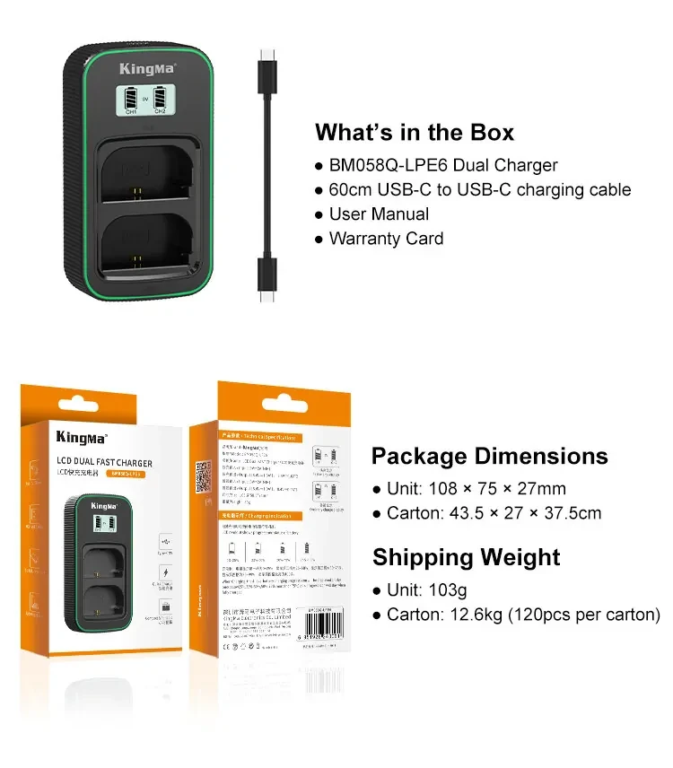 Зарядное устройство Kingma PD3.0 Dual Battery Charger для LP-E6/LP-E6N/LP-E6NH - фото 10 - id-p226743698