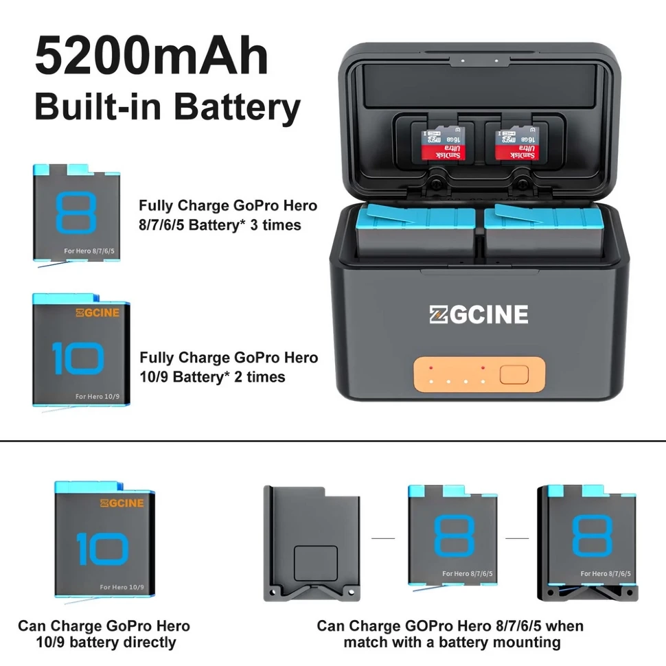Зарядный кейс ZGCine PS-G10 Mini для аккумуляторов GoPro - фото 6 - id-p226743701
