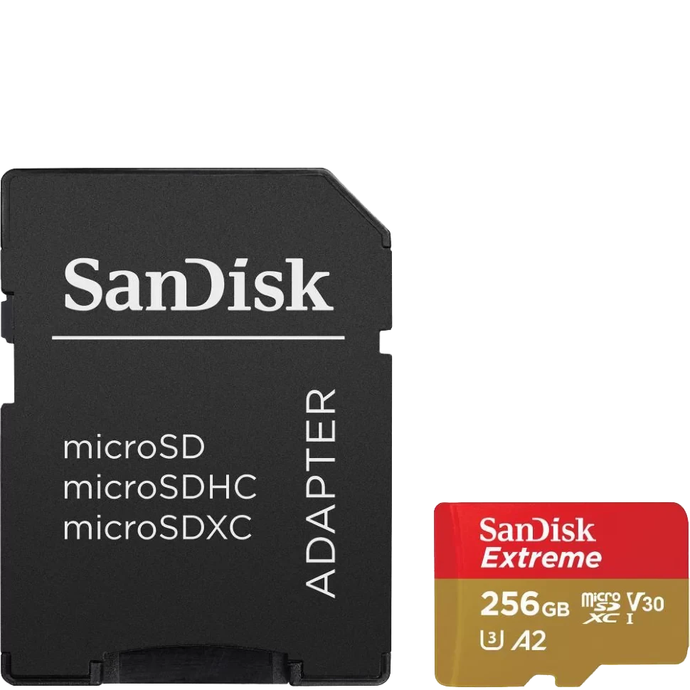 Карта памяти Sandisk Extreme Plus microSDXC A2 C10 V30 UHS-I U3 256GB + SD Adapter + Rescue Pro Deluxe - фото 1 - id-p226761525