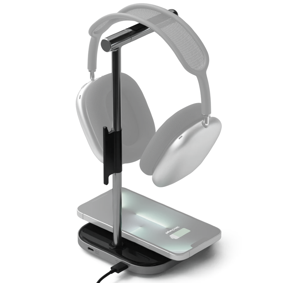 Подставка для наушников с беспроводной зарядкой Satechi 2 in 1 Headphone Stand with Wireless Charger Серая - фото 1 - id-p226740551