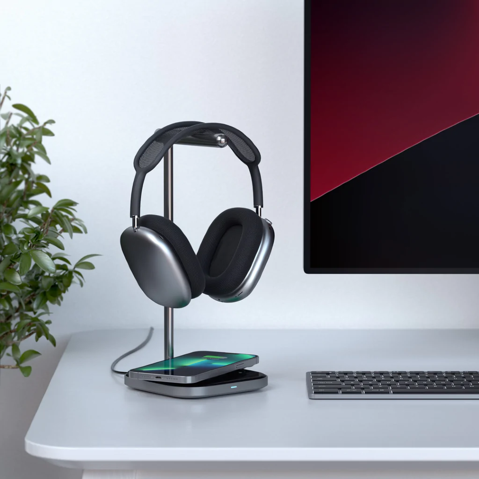 Подставка для наушников с беспроводной зарядкой Satechi 2 in 1 Headphone Stand with Wireless Charger Серая - фото 2 - id-p226740551