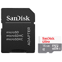 Карта памяти SanDisk Ultra microSDHC 16Gb UHS-I U1 Class10 + SD Adapter