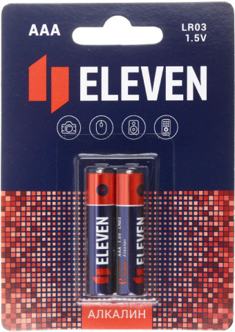 Батарейка щелочная Eleven AAA, LR03, 1.5V, 2 шт. - фото 1 - id-p227280920