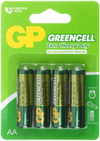 Батарейка солевая GP Greencell AA, R6, 1.5V, 4 шт. - фото 1 - id-p227280922