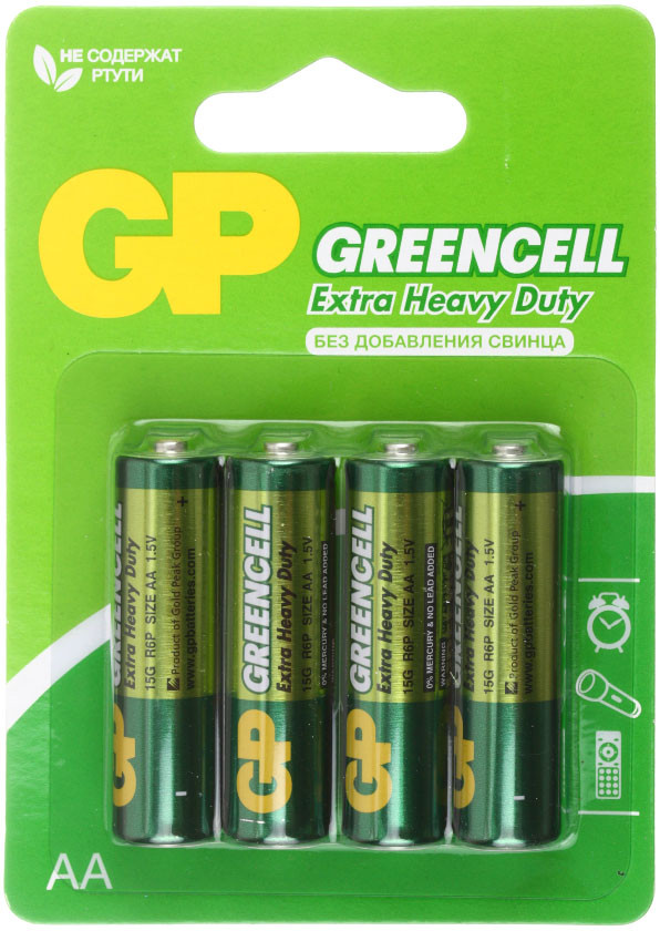 Батарейка солевая GP Greencell AA, R6, 1.5V, 4 шт. - фото 2 - id-p227280922