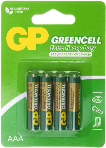 Батарейка солевая GP Greencell AAA, R03, 1.5V, 4 шт. - фото 1 - id-p227280930