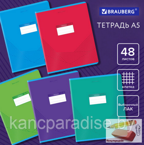 Тетрадь на гребне А5 Brauberg, Классика, скоба, выборочный лак, 48 листов, арт.404344