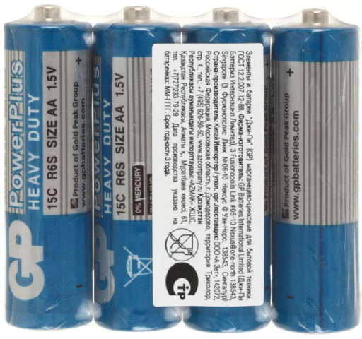 Батарейка солевая GP PowerPlus AA, R6, 1.5V, 4 шт. - фото 1 - id-p227338736