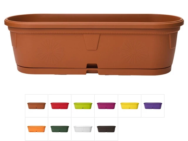 Ящик балконный для цветов Gerber (Гербера) 50x15 см с поддоном, DRINA (цвета в ассортименте) - фото 1 - id-p197440625