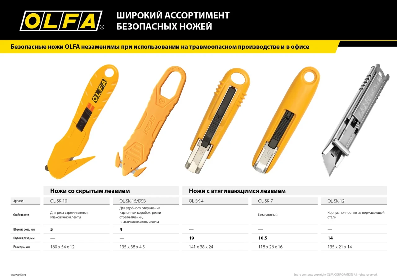 Нож OLFA HOBBY CRAFT MODELS для хоз работ,безопасный,для вскрытия стрейч-пленки,пластиковых шинок и - фото 1 - id-p205297424