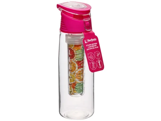 Бутылка для воды с контейнером д/фруктов, 750 мл, розовая, PERFECTO LINEA (спорт, развлечение, ЗОЖ) - фото 1 - id-p199809609