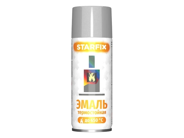 Краска-эмаль аэроз. термостойкая силиконовая серебристый STARFIX 520мл - фото 1 - id-p197454672