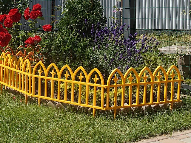 Забор декоративный "Кованый цветок", 3х0,3 м, желтый (5 секций в компл.) (PROTEX) - фото 1 - id-p197446671