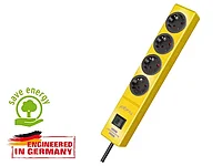 Удлинитель 2м (4 роз., 3.3кВт, с/з, выкл, ПВС) желтый Brennenstuhl Hugo! (провод 3х1,5мм2, сила тока 16А, с/з