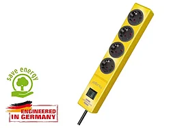 Удлинитель 2м (4 роз., 3.3кВт, с/з, выкл, ПВС) желтый Brennenstuhl Hugo! (провод 3х1,5мм2, сила тока 16А, с/з