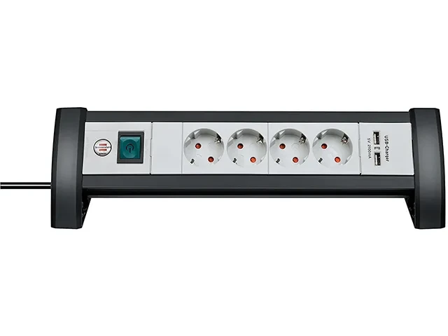 Удлинитель настол. 1.8м (4 роз., 2 USB порта, 3.3кВт, с/з, ПВС) Brennenstuhl Premium-Line (чер./свет.-серый, - фото 1 - id-p199810514