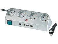 Удлинитель настол. 1,8м (4 роз., 4 USB порта) серебро Brennenstuhl (кабель H05VV-F 3G1,5)