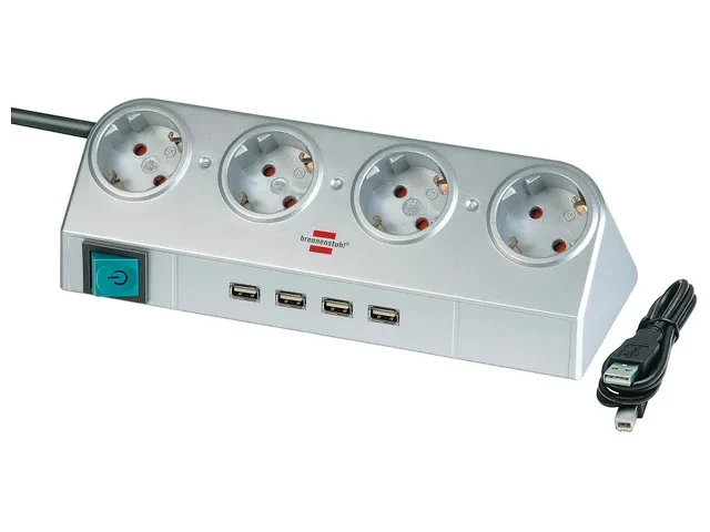 Удлинитель настол. 1,8м (4 роз., 4 USB порта) серебро Brennenstuhl (кабель H05VV-F 3G1,5) - фото 1 - id-p199810520