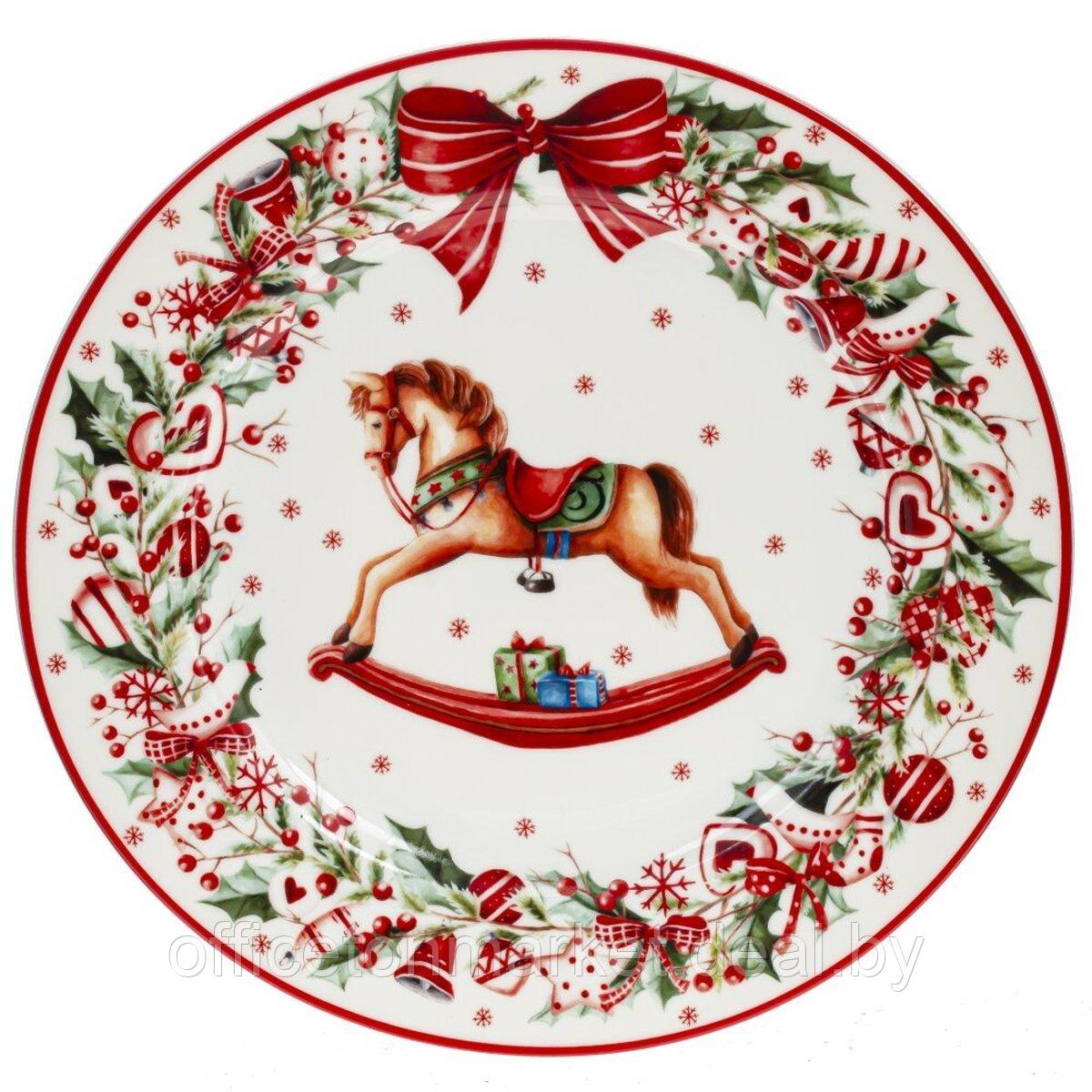 Тарелка фарфоровая "Рождество", 26,5 см, белый, красный - фото 1 - id-p223416124