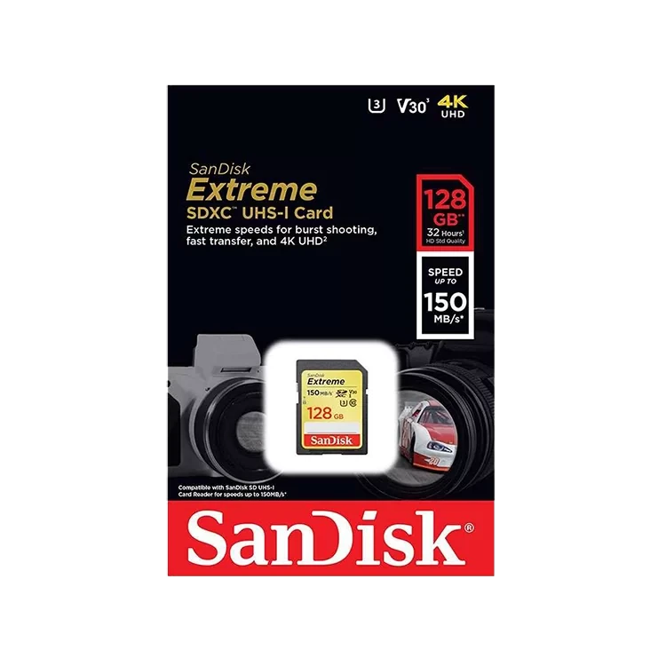 Карта памяти Sandisk Extreme SDXC Card 128GB V30 UHS-I U3 - фото 4 - id-p226761536
