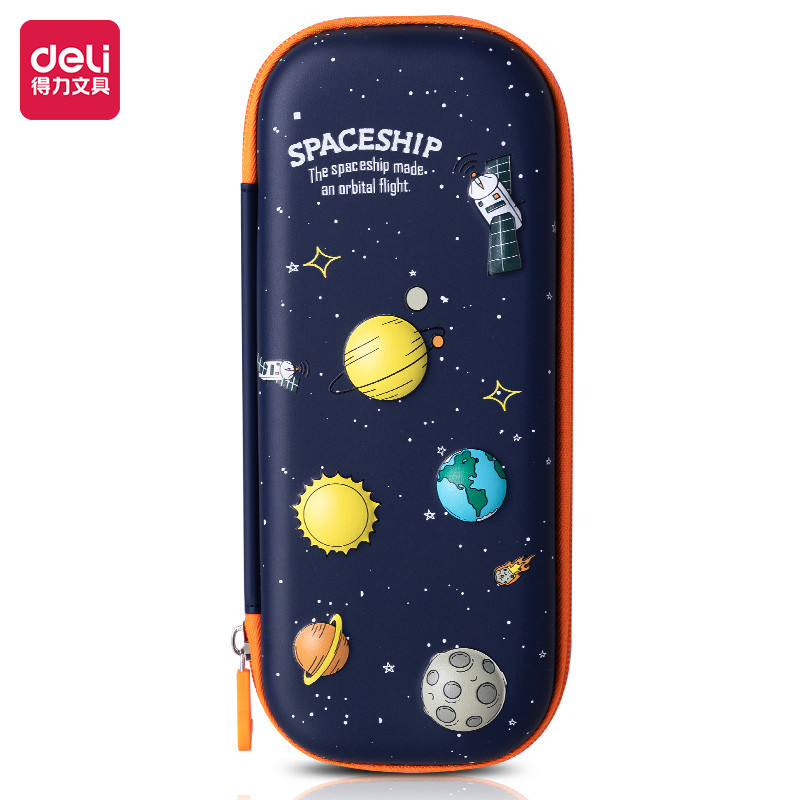 Пенал DELI Spaceship, синий, с оранжевой молнией, твердый, с 3D рисунком (Цена с НДС)