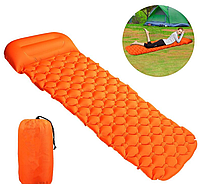 Туристический сверхлегкий матрас со встроенным насосом SLEEPING PAD и воздушной подушкой Оранжевый