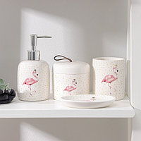 Набор аксессуаров для ванной комнаты «Фламинго», 4 предмета (дозатор 350 мл, мыльница, 2 стакана), цвет белый