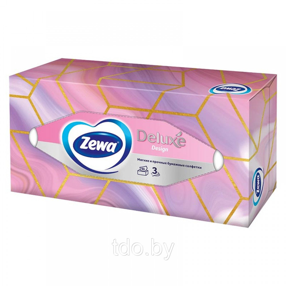 Косметические салфетки бумажные "Zewa Deluxе" ДИЗАЙН, 90шт/уп арт. 4006670128002