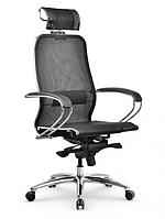 Компьютерное кресло с сеткой стул на колесиках для осанки Метта Samurai S-2.041 MPES черное офисное сетчатое