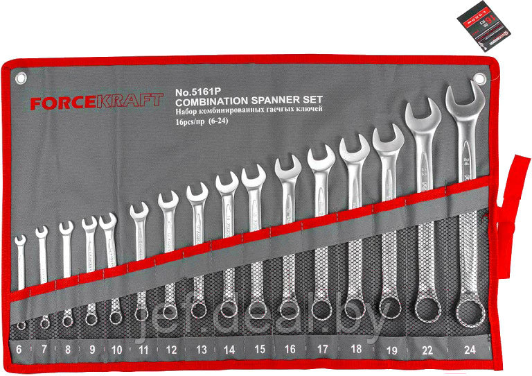 Набор ключей комбинированный 16 предметов на полотне FORCEKRAFT FK-5161P - фото 1 - id-p206643408