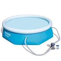 Детский надувной бассейн с надувным бортом фильтр-насосом BestWay 57268 Fast Set 57100 для детей дачи