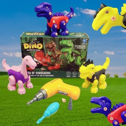 Конструктор с отверткой винтовой DINO  с шуруповерт на батарейках  три динозавра. Цвет MIX
