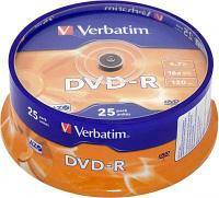 Оптический диск DVD-R VERBATIM 4.7Гб 16x, 25шт., cake box [43522]