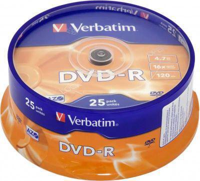 Оптический диск DVD-R VERBATIM 4.7Гб 16x, 25шт., cake box [43522] - фото 1 - id-p227300286