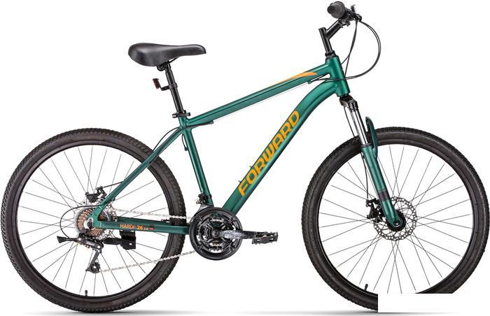 Велосипед Forward Hardi 26 2.0 D р.18 2022 (зеленый матовый/оранжевый) - фото 1 - id-p227213669