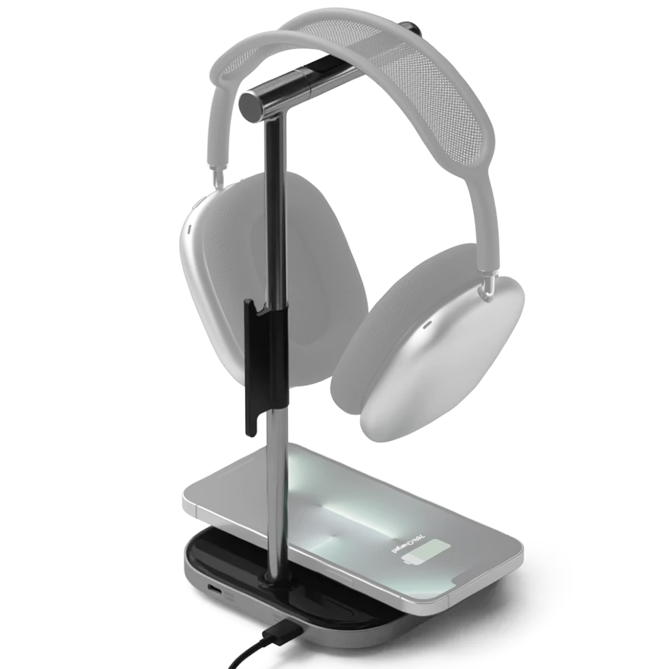 Подставка для наушников с беспроводной зарядкой Satechi 2 in 1 Headphone Stand with Wireless Charger Серая - фото 1 - id-p226740551