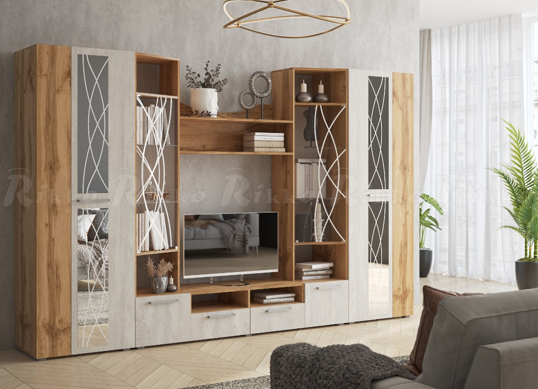 Стенка для гостиной Гамма Дуб вотан - Бетон светлый