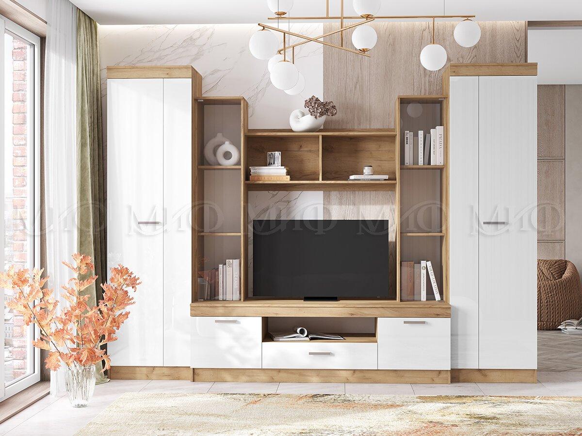 Стенка для гостиной Атлантида 6 Дуб крафт - Белый глянец