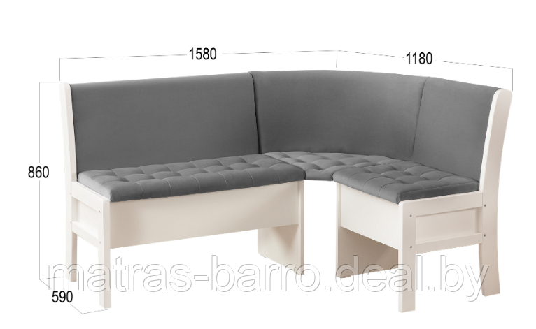 Кухонный угловой диван Этюд 2-1 с ящиками (белый/ткань Velutto 32) - фото 1 - id-p77713543