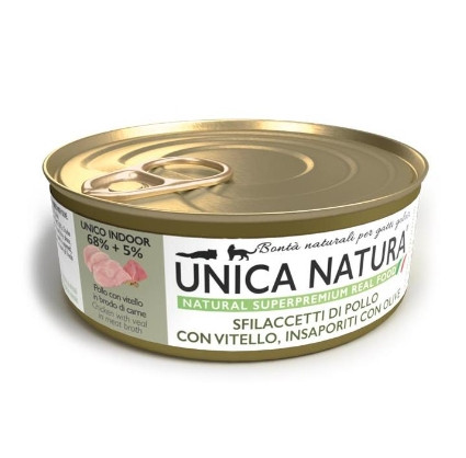 Консервы для кошек Unica Natura UNICO INDOOR Филе курицы с телятиной и оливками 70 гр - фото 1 - id-p223626126