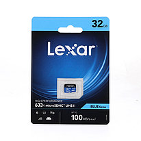 Карта памяти MicroSD 32GB - Lexar Blue Series, класс 10, UHS-I, V10, A1, 633x, скорость: 100 Mb/s