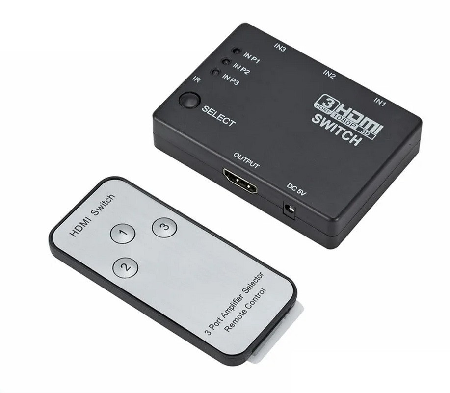 Переключатель 3xHDMI - HDMI (v.1.4) (Switch) с пультом, USB кабель, (3 устройства в 1 телевизор)