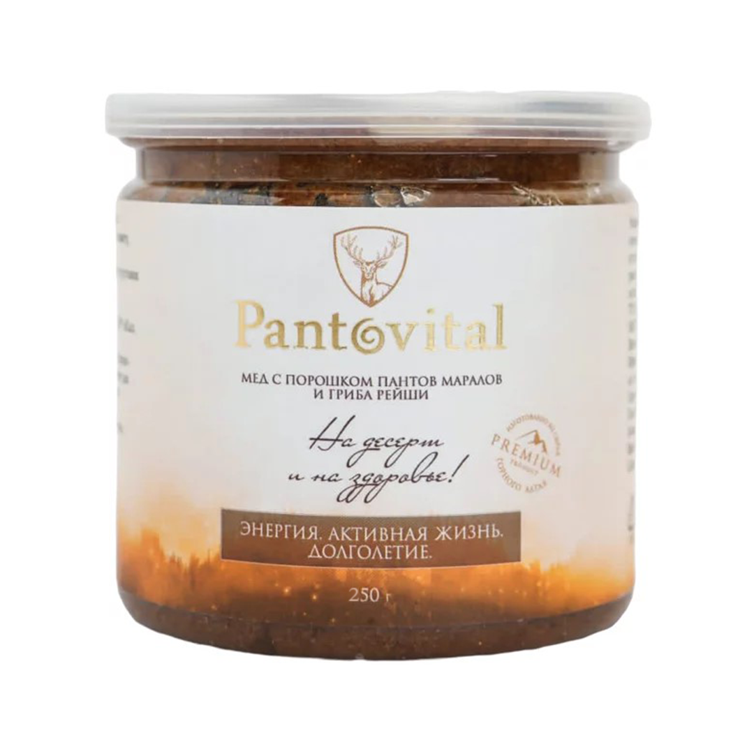 Мёд "Pantovital" с порошком пантов марала и грибом Рейши, 250 гр - фото 1 - id-p222636778