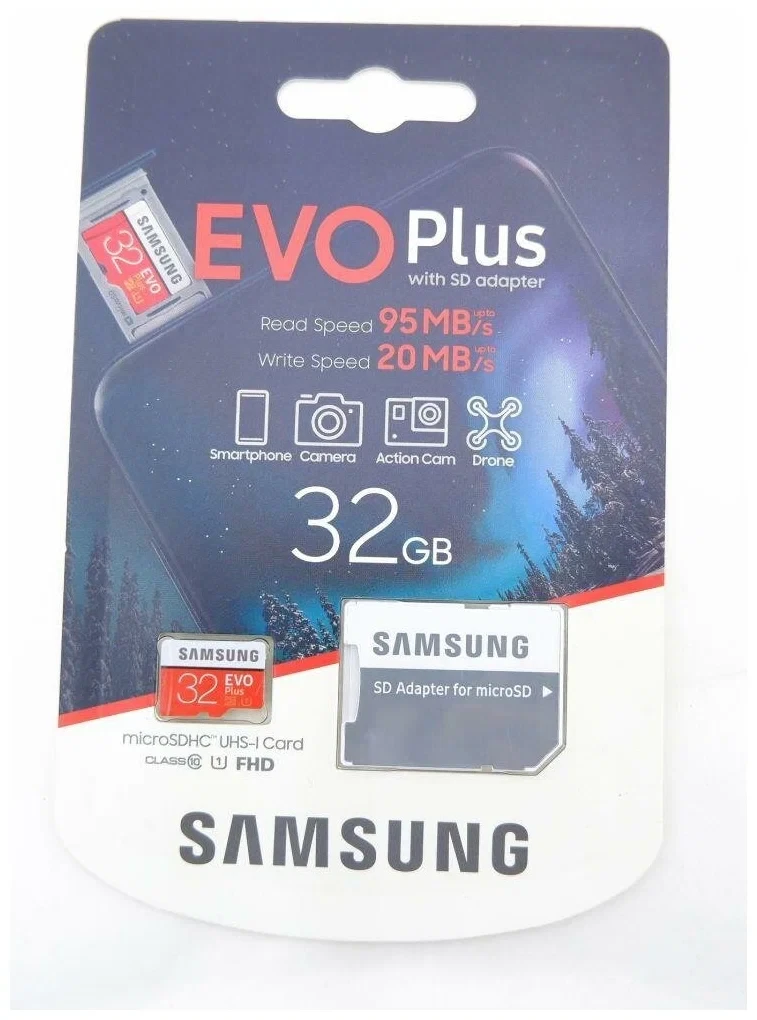 Карта памяти MicroSD 32GB - Samsung Evo Plus, класс 10, UHS-I, скорость: 95/20 Mb/s + адаптер - фото 4 - id-p149074949