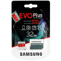 Карта памяти MicroSD 32GB - Samsung Evo Plus, класс 10, UHS-I, скорость: 95/20 Mb/s + адаптер