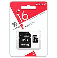 Карта памяти MicroSD 16GB - SmartBuy, класс 10, скорость: 30/15 Mb/s + адаптер