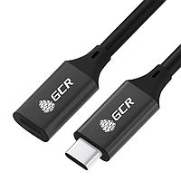 GCR Удлинитель USB 3.1 Type C-С, 2.0m черный, 100W/20V/5A, M/F, TPE, AL сase черный, экран, армированный,